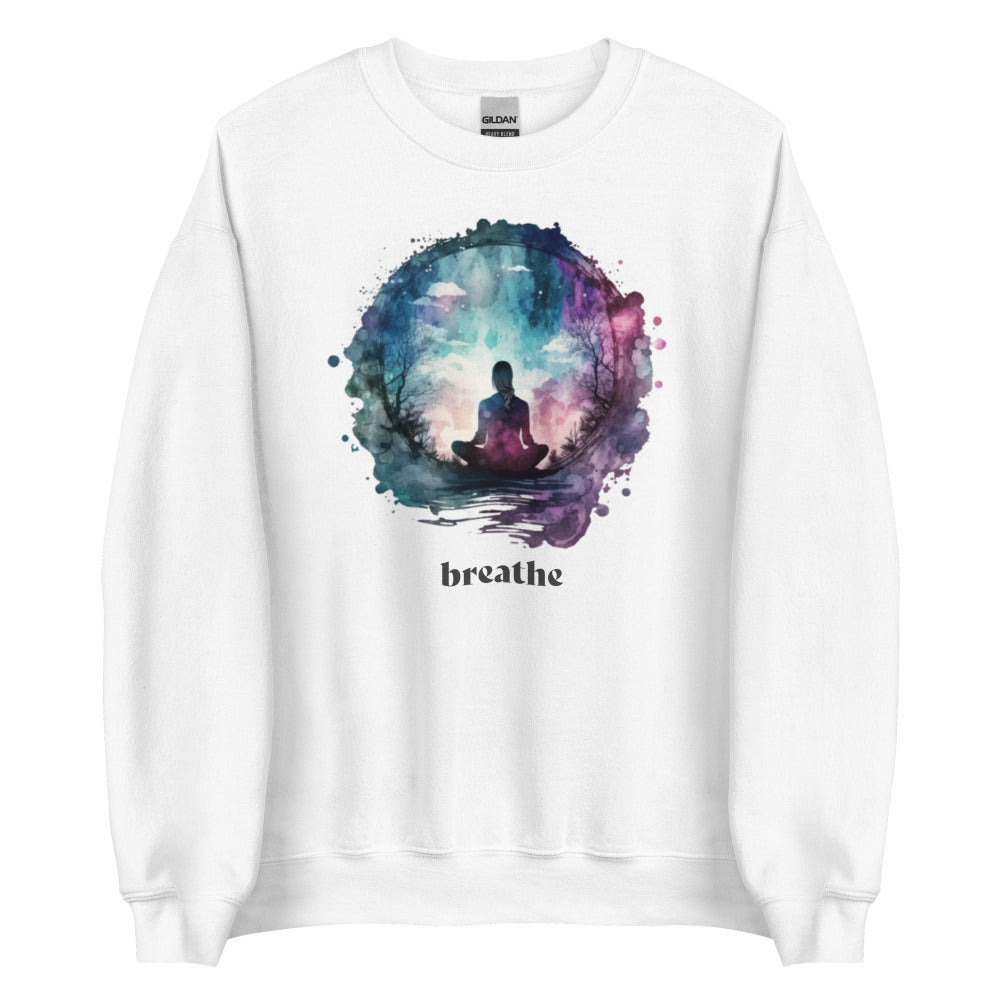 Breathe Yoga Meditation Sweatshirt - Watercolor Sphere - White Color