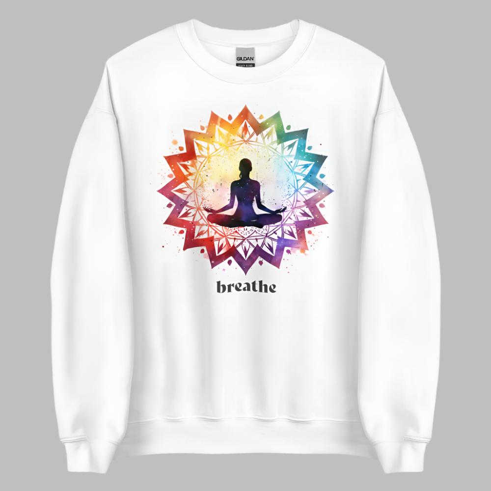 Breathe Lotus Chakra Mandala Sweatshirt - White Color - https://ascensionemporium.net