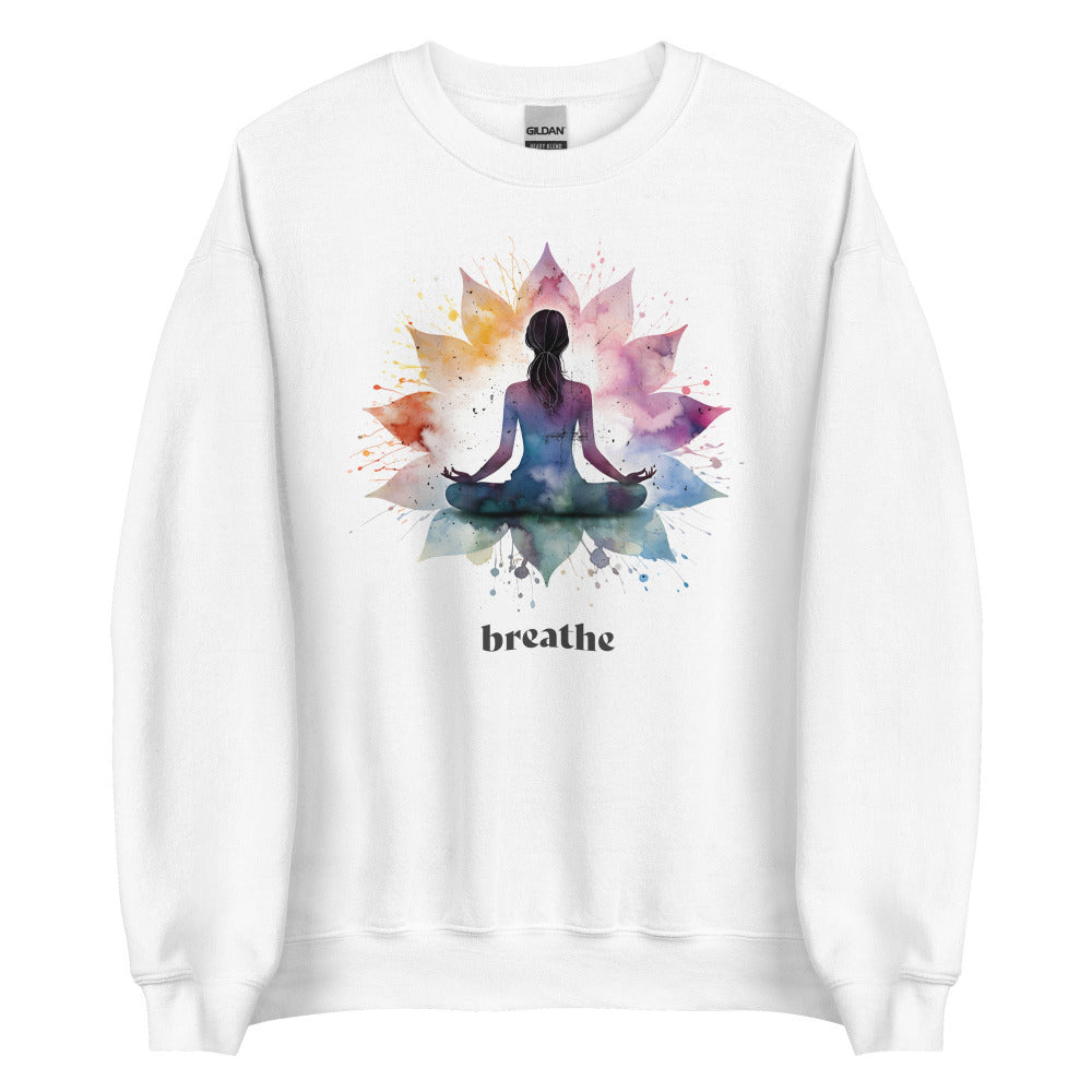 Breathe Yoga Meditation Sweatshirt - Flower Mandala - White Color