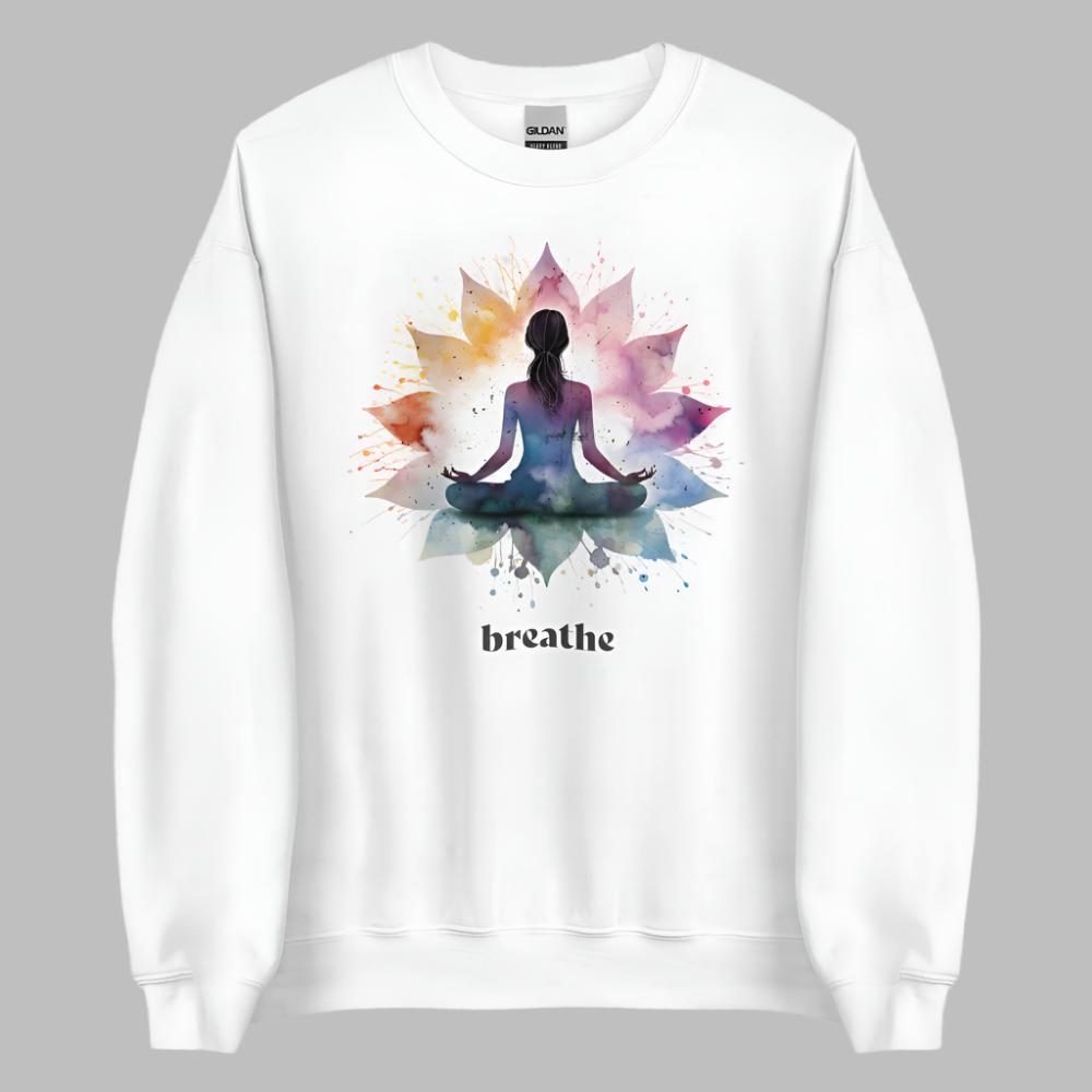 Breathe Lotus Flower Mandala Sweatshirt - White Color - https://ascensionemporium.net