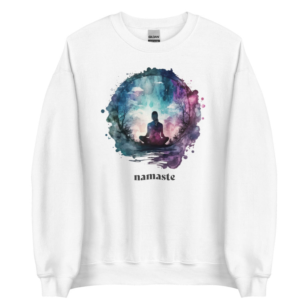 Namaste Yoga Meditation Sweatshirt - Watercolor Sphere - White Color