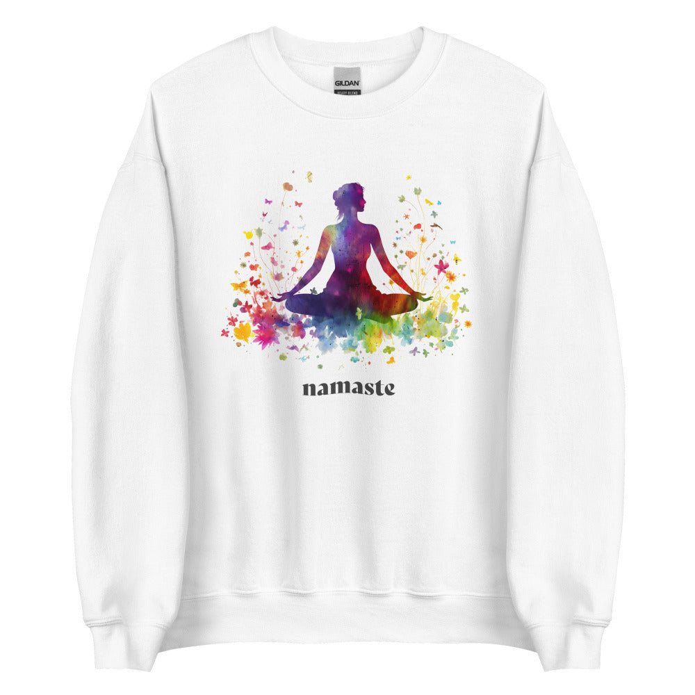 Namaste Yoga Meditation Sweatshirt - Rainbow Garden - White Color