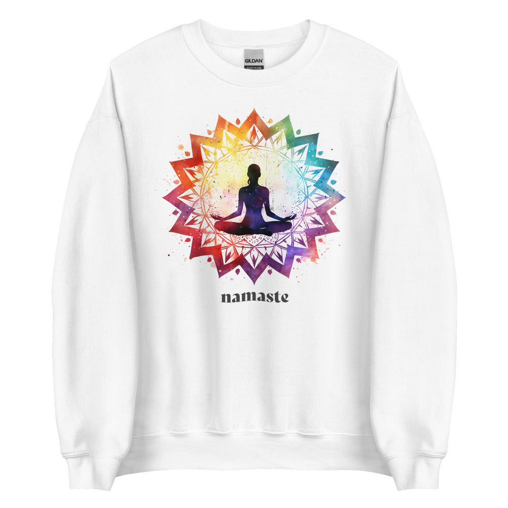 Namaste Yoga Meditation Sweatshirt - Lotus Chakra Mandala - White Color
