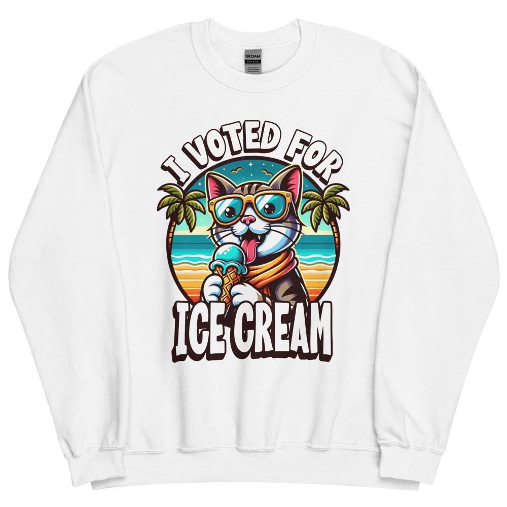 I Voted For Ice Cream Cat Sweatshirt - White Color - https://ascensionemporium.net