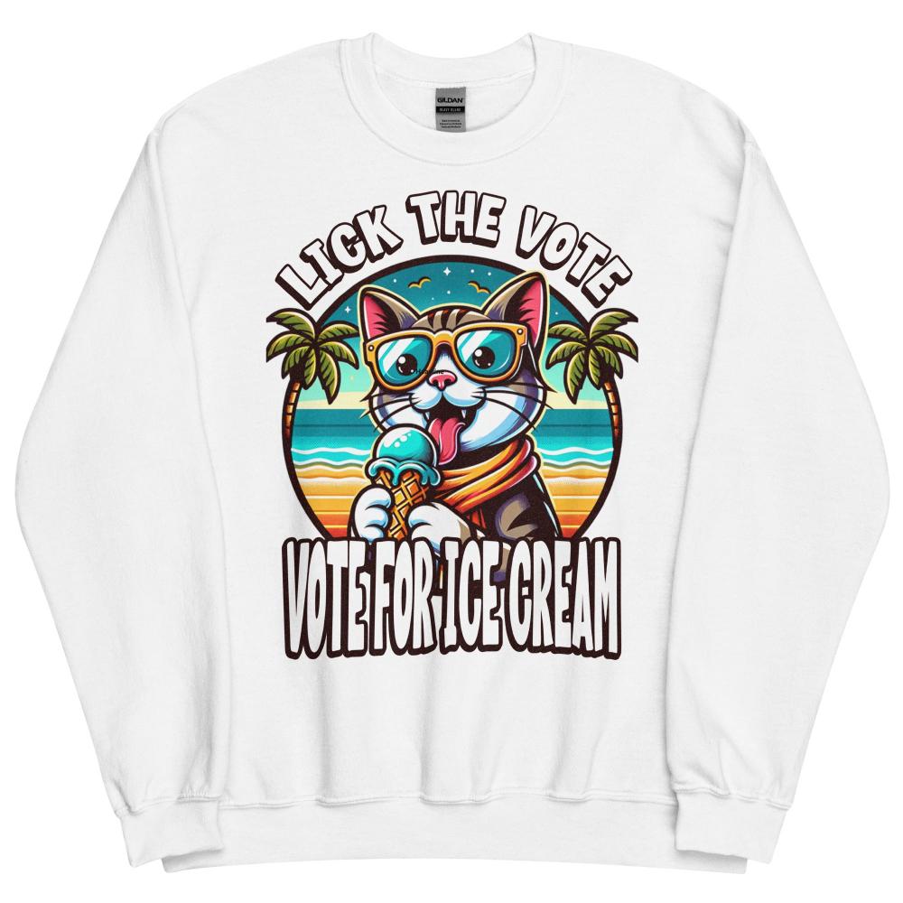 Lick The Vote Ice Cream Cat Sweatshirt - White Color - https://ascensionemporium.net