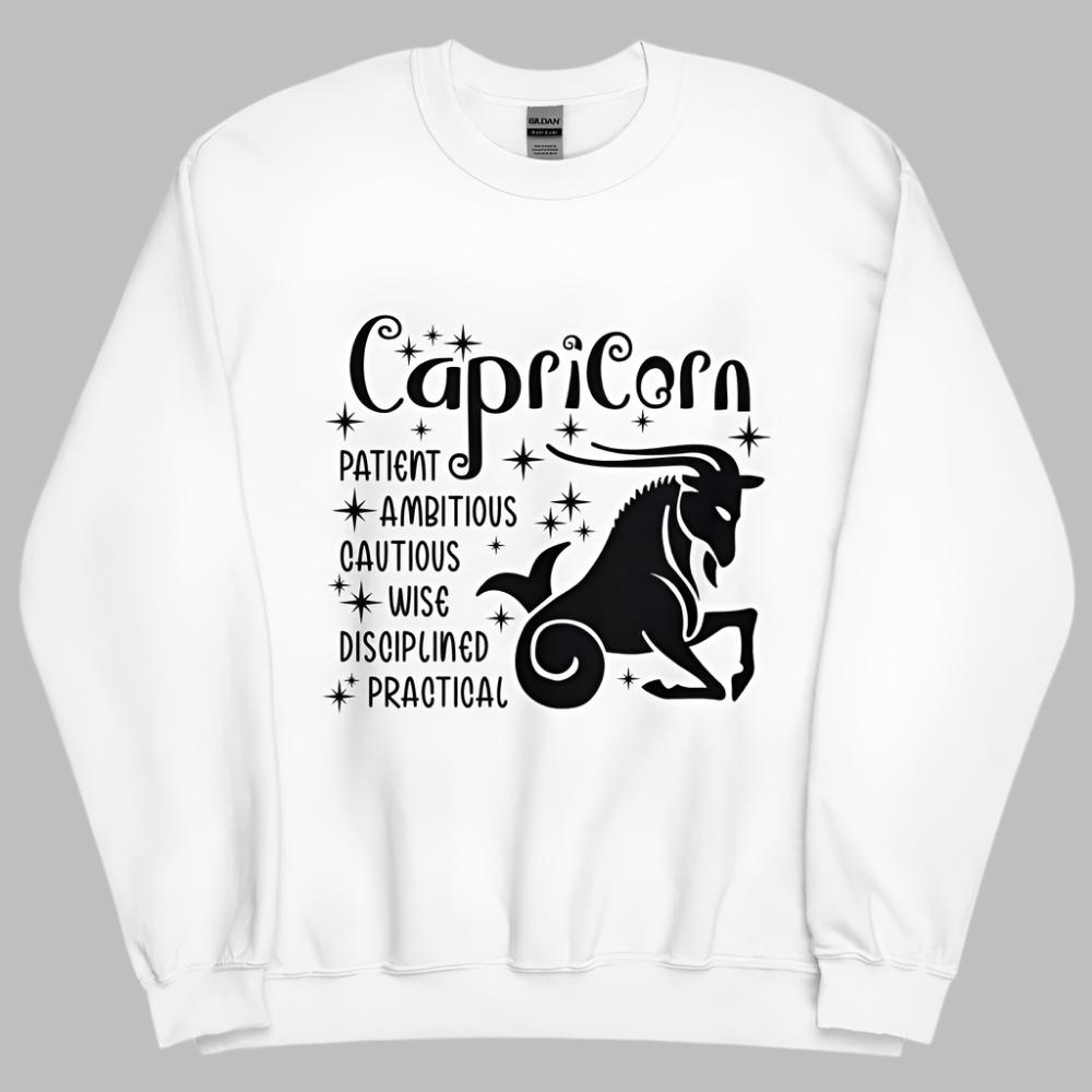 Capricorn Zodiac Positive Traits Sweatshirt - White Color - https://ascensionemporium.net