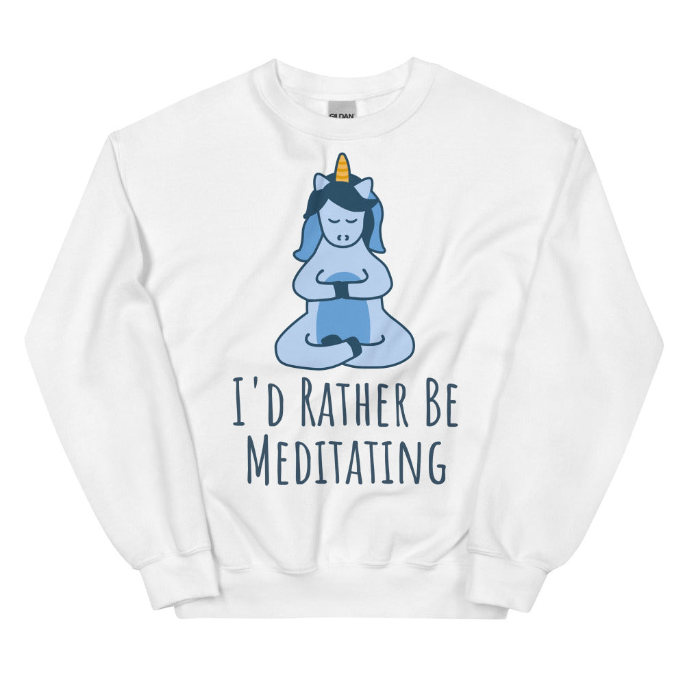 I'd Rather Be Meditating Unicorn Sweatshirt - White Color - https://ascensionemporium.net