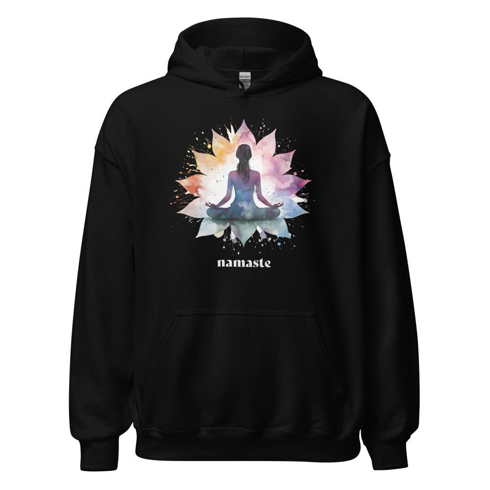 Namaste Yoga Meditation Hoodie - Lotus Flower Mandala - Black Color - https://ascensionemporium.net