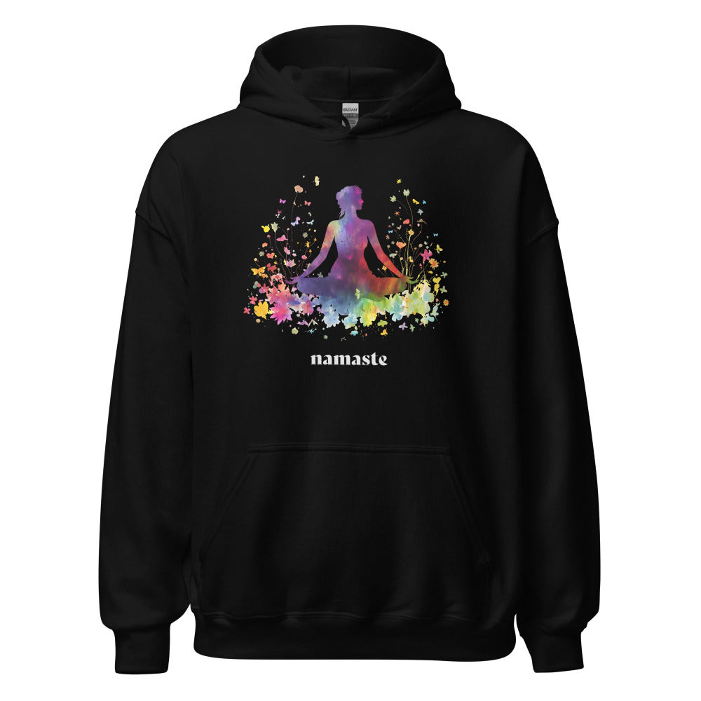 Namaste Yoga Meditation Hoodie - Rainbow Garden - Black Color - https://ascensionemporium.net