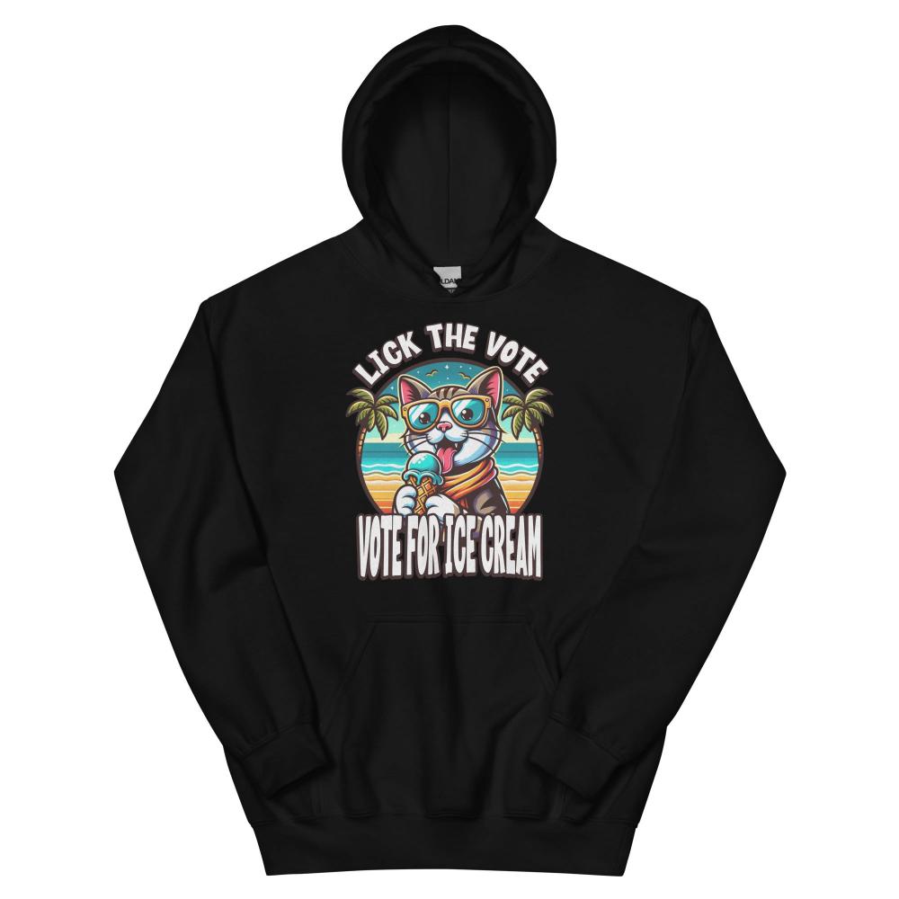 Lick The Vote Ice Cream Cat Hoodie - Black Color - https://ascensionemporium.net