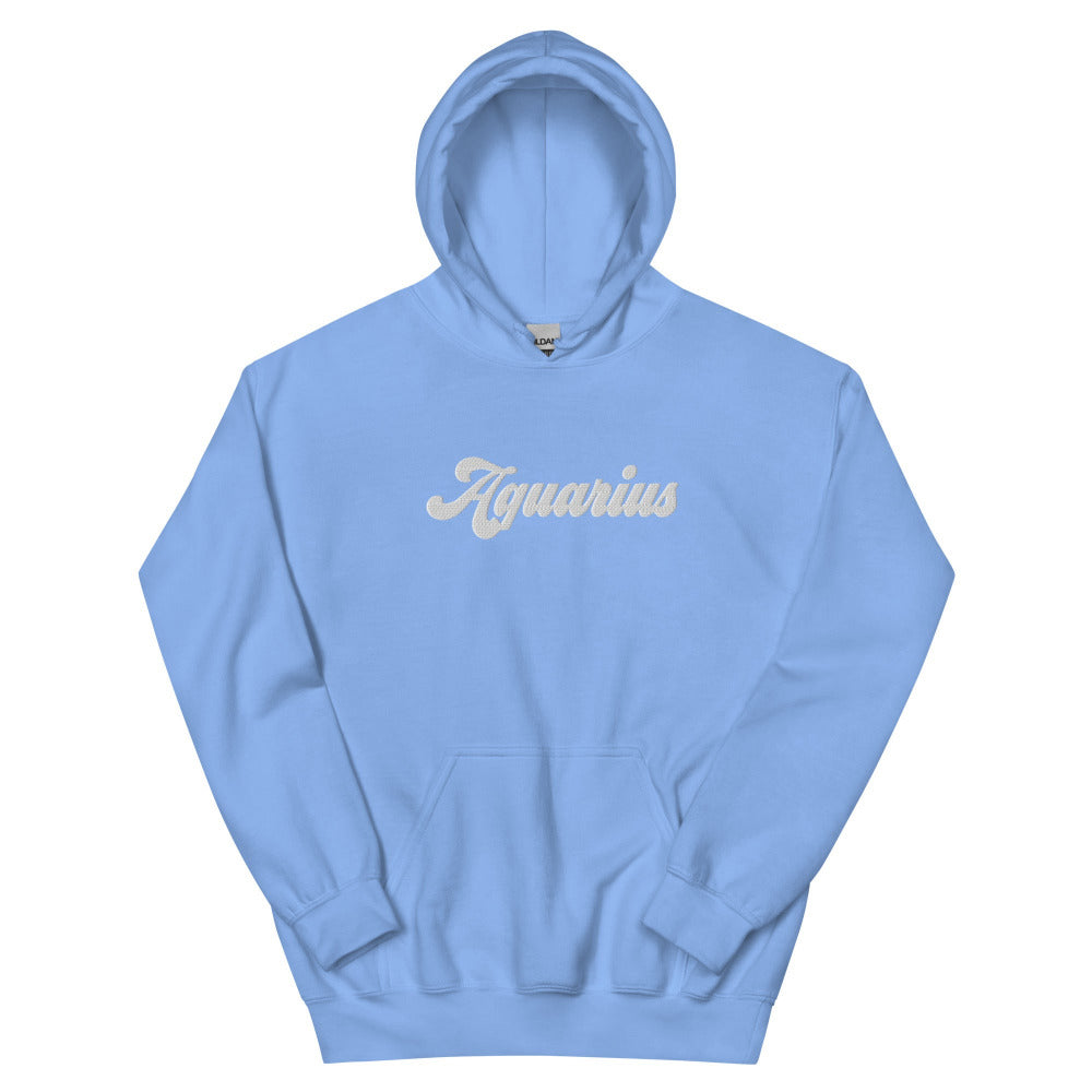 Aquarius Zodiac Embroidered Hoodie - Carolina Blue Color - https://ascensionemporium.net