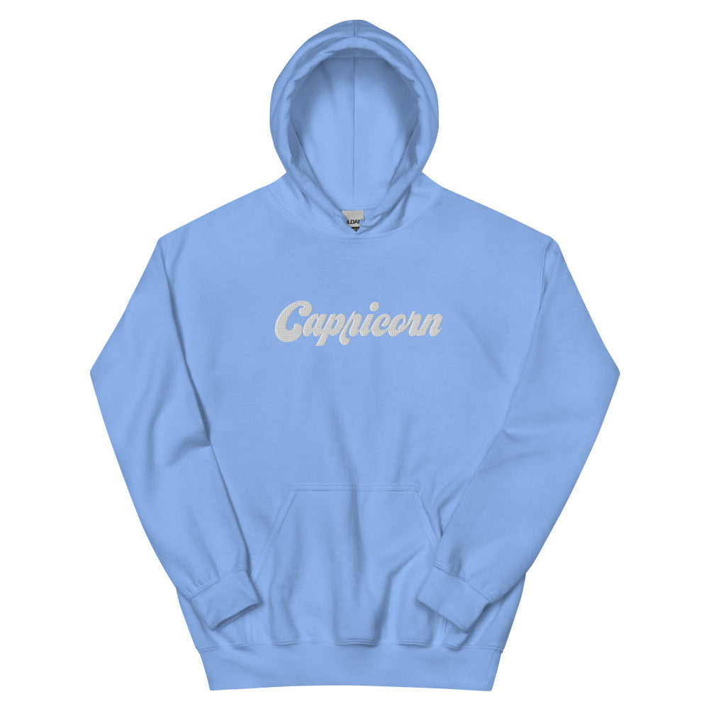 Capricorn Zodiac Embroidered Hoodie - Carolina Blue Color - https://ascensionemporium.net