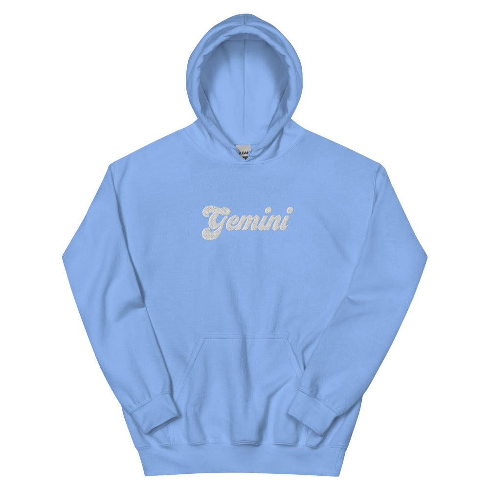 Gemini Zodiac Embroidered Hoodie - Carolina Blue Color - https://ascensionemporium.net