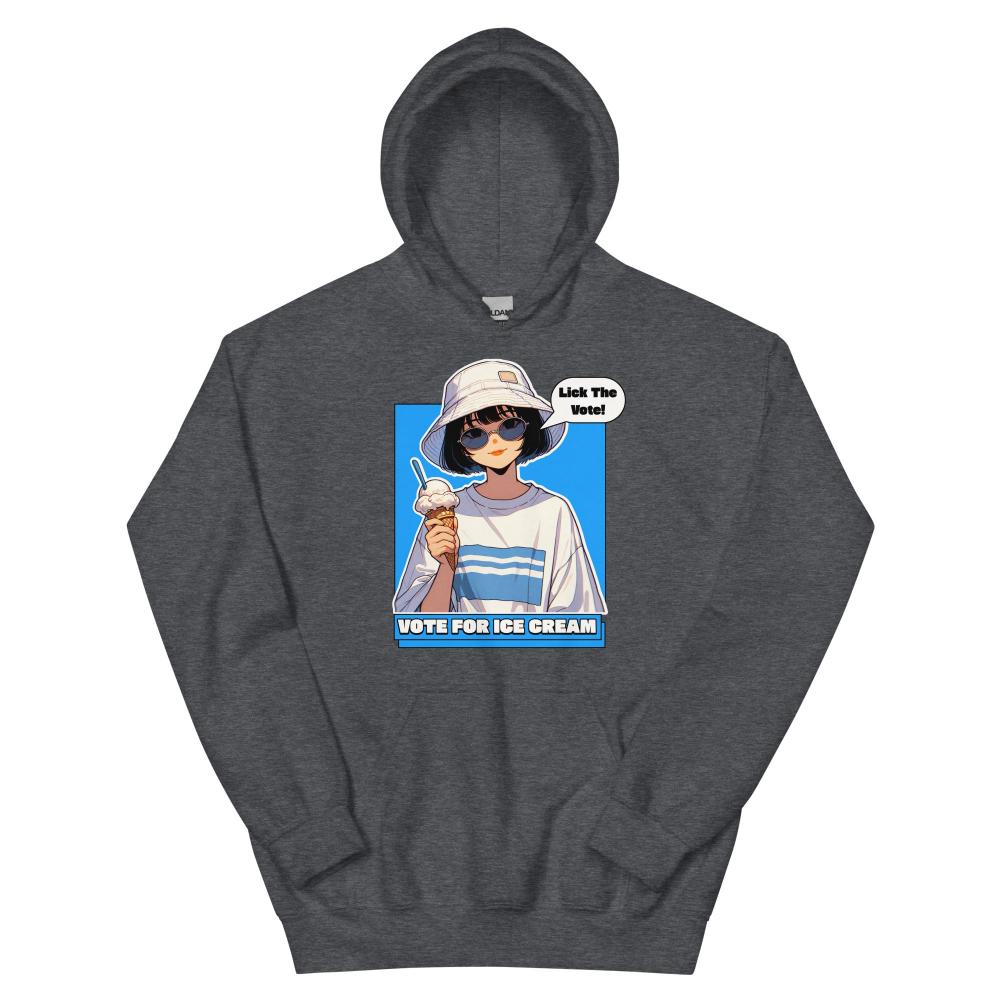 Lick The Vote Anime Ice Cream Girl Hoodie - Dark Heather  Color - https://ascensionemporium.net