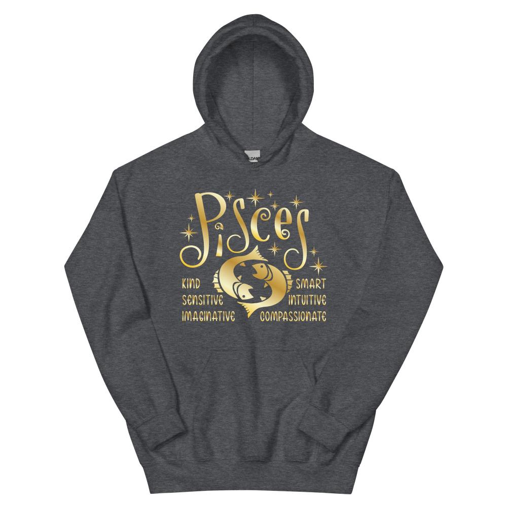Pisces Zodiac Positive Traits Hoodie - Dark Heather Color - https://ascensionemporium.net