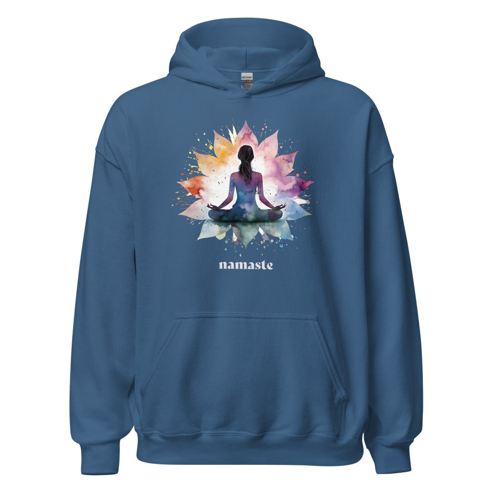 Namaste Yoga Meditation Hoodie - Lotus Flower Mandala - Indigo Blue Color - https://ascensionemporium.net