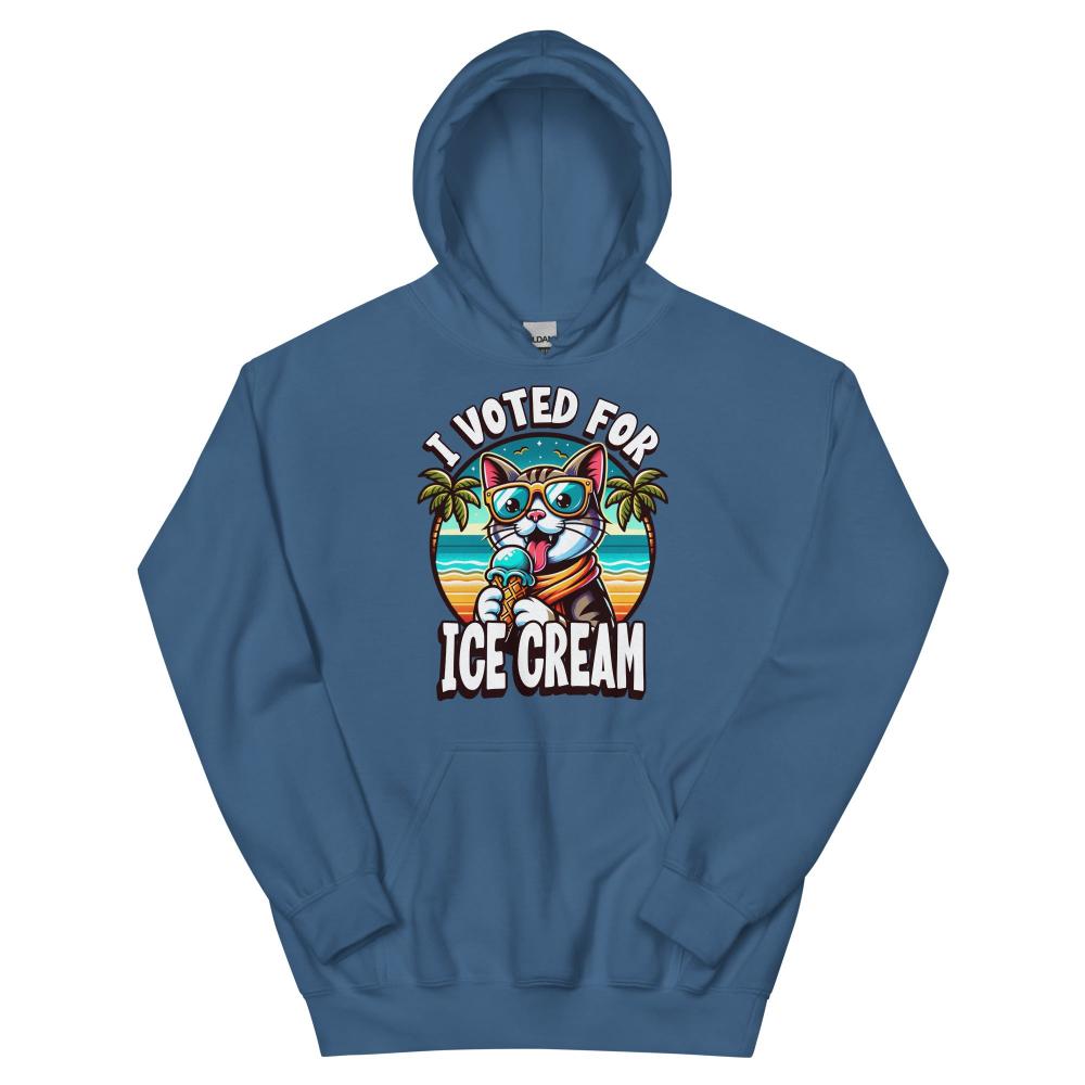 I Voted For Ice Cream Cat Hoodie - Indigo Blue Color - https://ascensionemporium.net