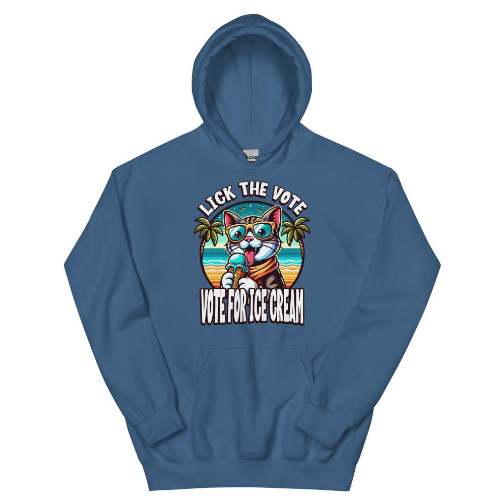 Lick The Vote Ice Cream Cat Hoodie - Indigo Blue Color - https://ascensionemporium.net