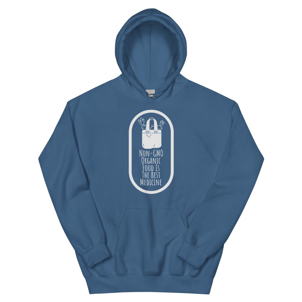 Non-GMO Organic Food Is The Best Medicine Hoodie - Indigo Blue Color - https://ascensionemporium.net