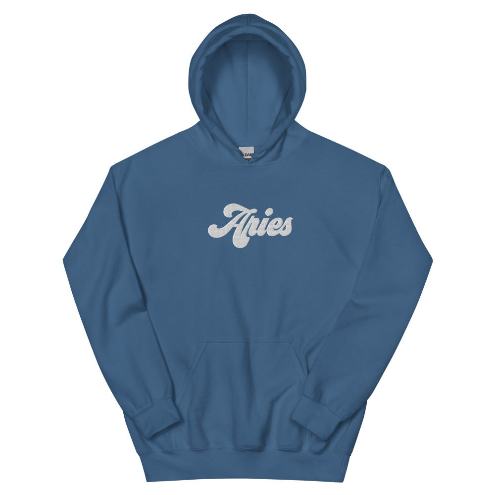 Aries Zodiac Embroidered Hoodie - Indigo Blue Color - https://ascensionemporium.net