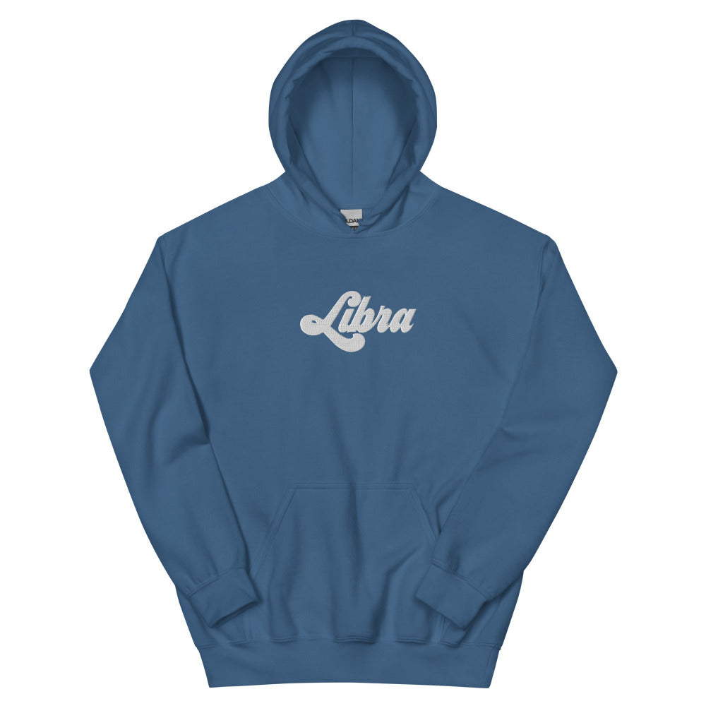 Libra Zodiac Embroidered Hoodie - Indigo Blue Color - https://ascensionemporium.net