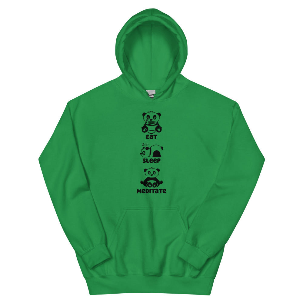 Eat Sleep Meditate Panda Hoodie - Irish Green Color - https://ascensionemporium.net