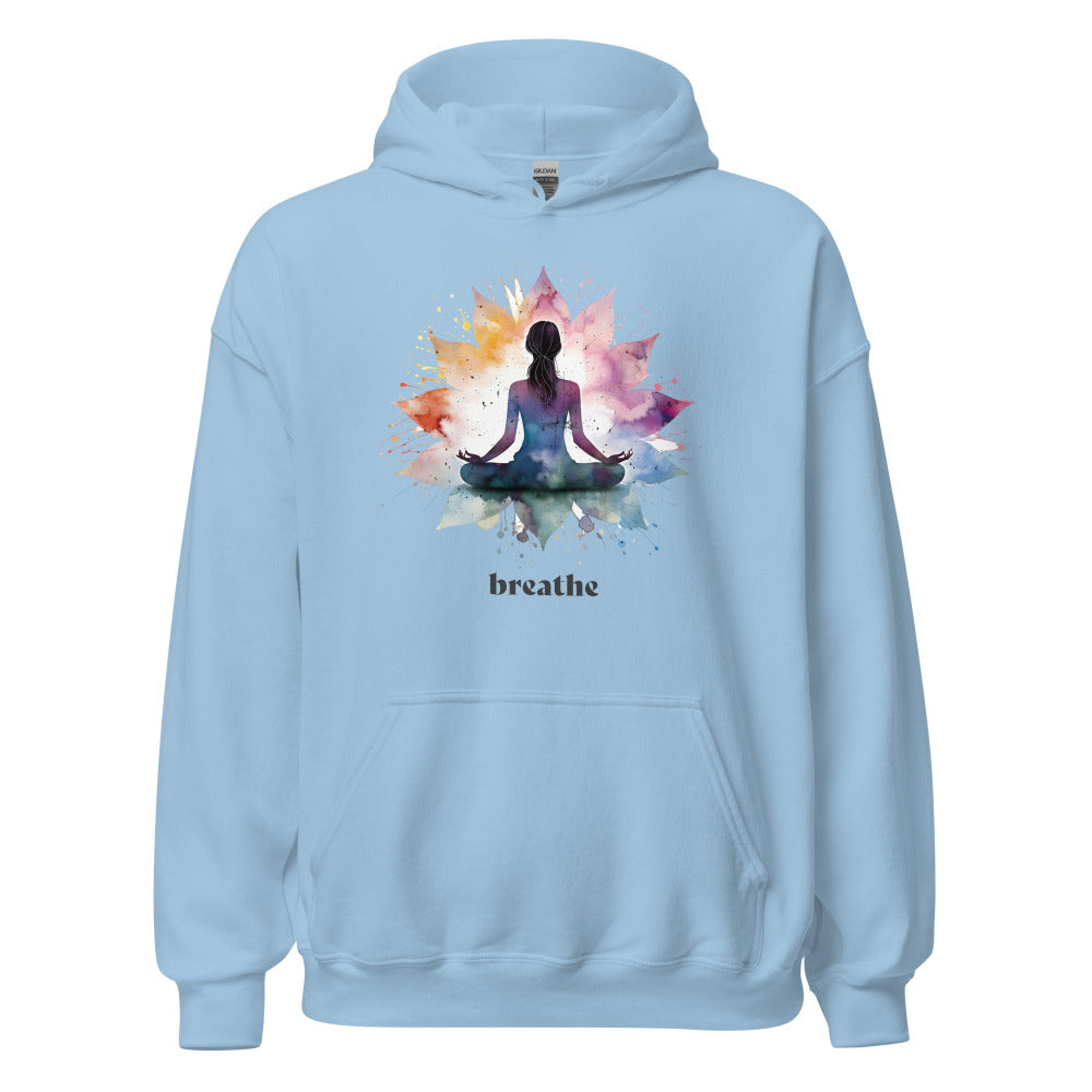 Breathe Yoga Meditation Hoodie - Flower Mandala - Light Blue Color
