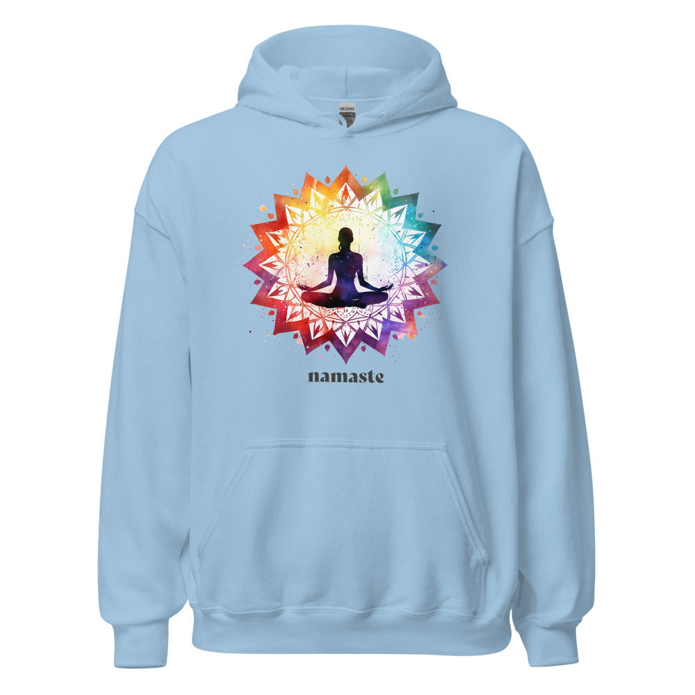 Namaste Yoga Meditation Hoodie - Lotus Chakra Mandala - Light Blue Color