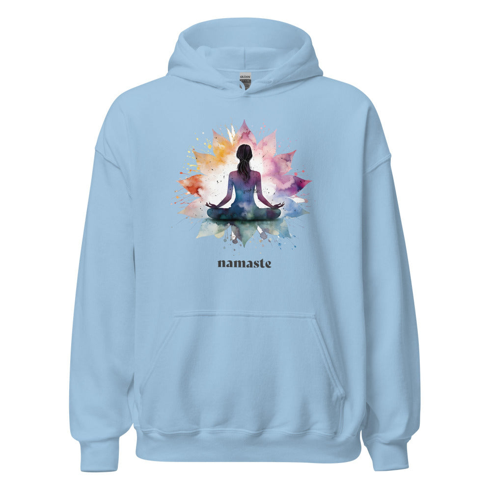Namaste Yoga Meditation Hoodie - Lotus Flower Mandala - Light Blue Color