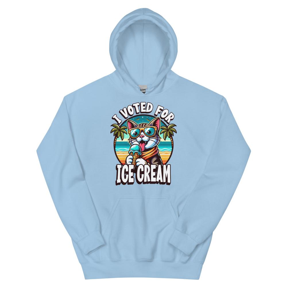 I Voted For Ice Cream Cat Hoodie - Light Blue Color - https://ascensionemporium.net