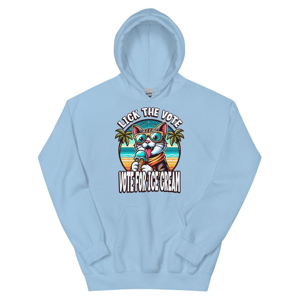 Lick The Vote Ice Cream Cat Hoodie - Light Blue Color - https://ascensionemporium.net