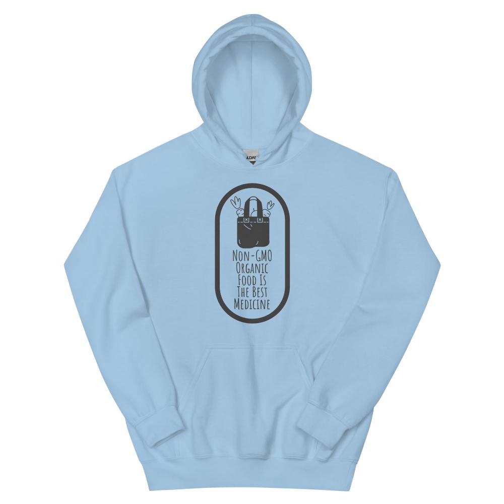 Non-GMO Organic Food Is The Best Medicine Hoodie - Light Blue Color - https://ascensionemporium.net