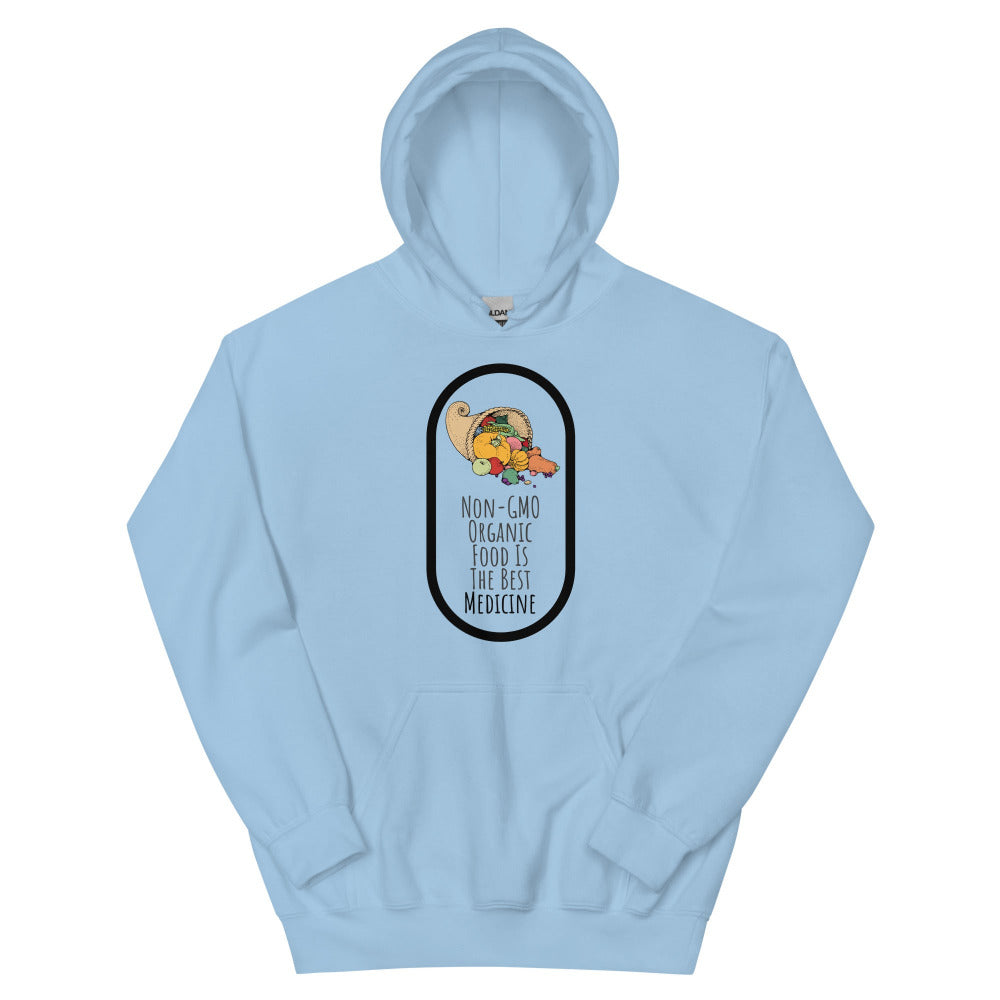 Non-GMO Organic Food Is The Best Medicine Hoodie - Light Blue Color - https://ascensionemporium.net
