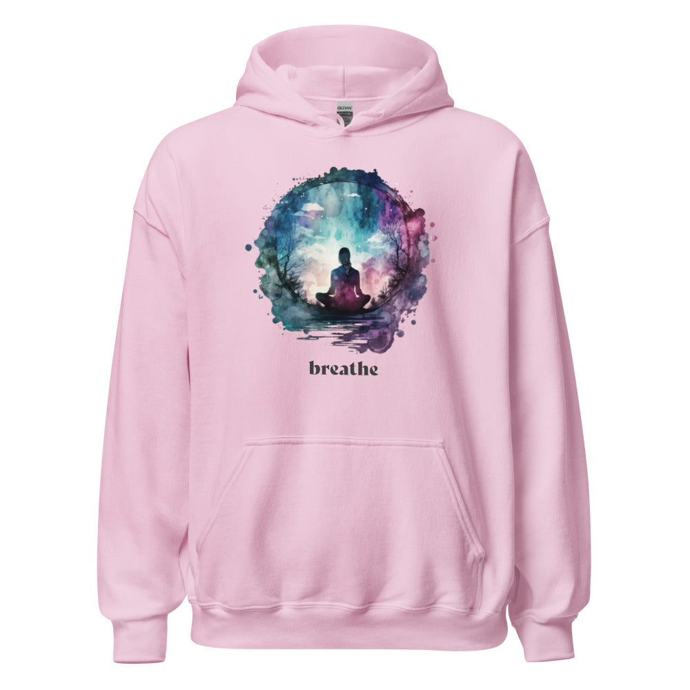 Breathe Yoga Meditation Hoodie - Watercolor Sphere - Light Pink Color