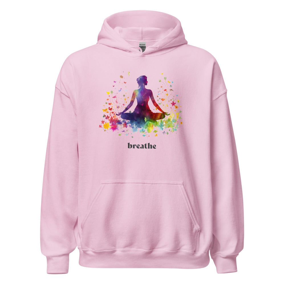 Breathe Yoga Meditation Hoodie - Rainbow Garden - Light Pink Color