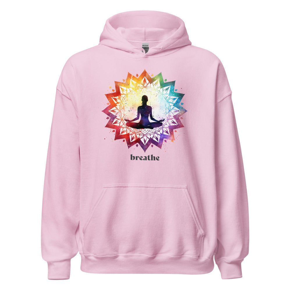 Breathe Yoga Meditation Hoodie - Chakra Mandala - Light Pink Color