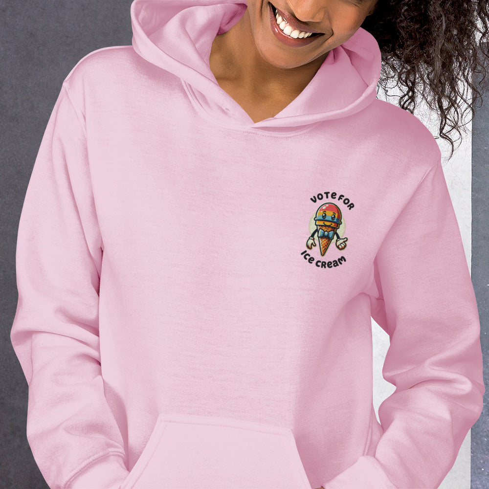 Vote For Ice Cream Embroidered Hoodie - Light Pink Color - https://ascensionemporium.net