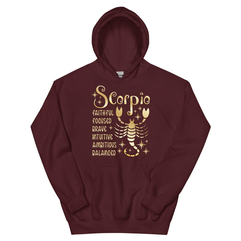 Scorpio Zodiac Positive Traits Hoodie - Maroon Color - https://ascensionemporium.net