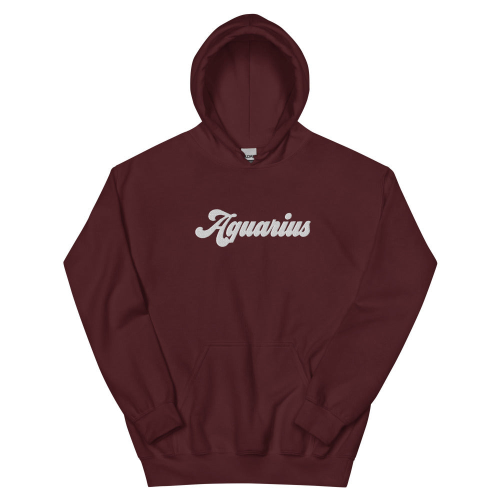 Aquarius Zodiac Embroidered Hoodie - Maroon Color - https://ascensionemporium.net