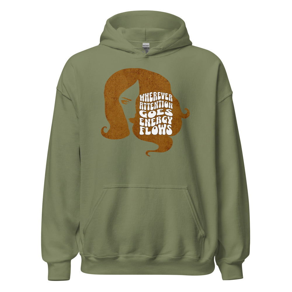 Wherever Attention Goes Energy Flows Hoodie - Military Green Color