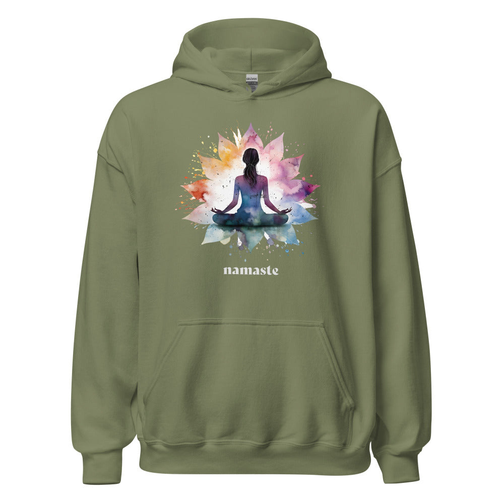 Namaste Yoga Meditation Hoodie - Lotus Flower Mandala - Military Green Color - https://ascensionemporium.net