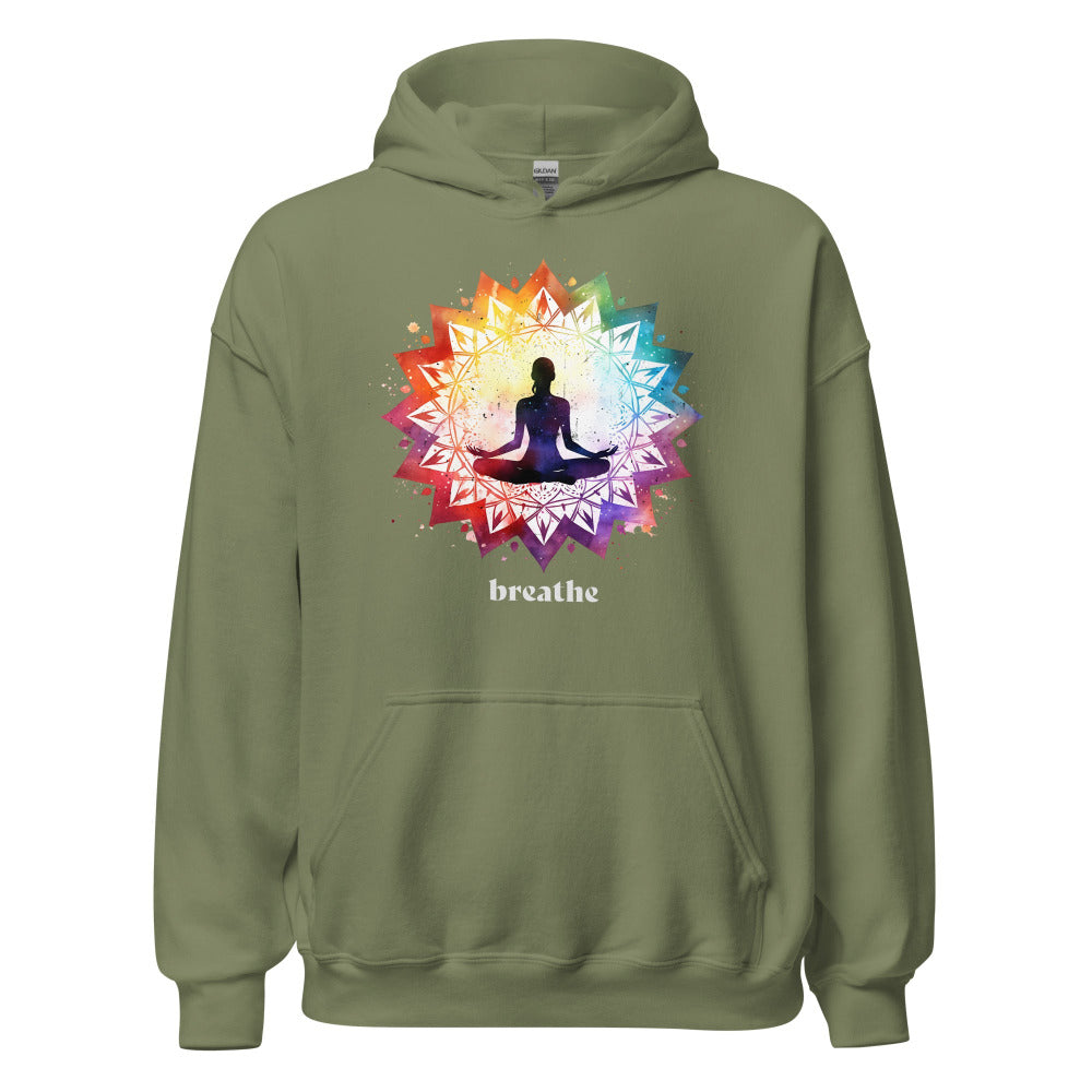 Breathe Lotus Chakra Mandala Hoodie - Military Green Color - https://ascensionemporium.net