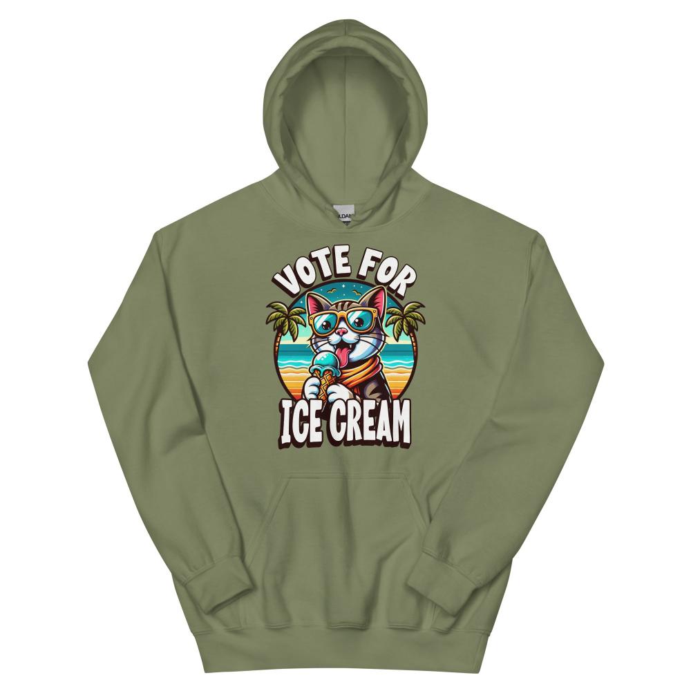 Vote For Ice Cream Cat Hoodie - Military Green Color - https://ascensionemporium.net