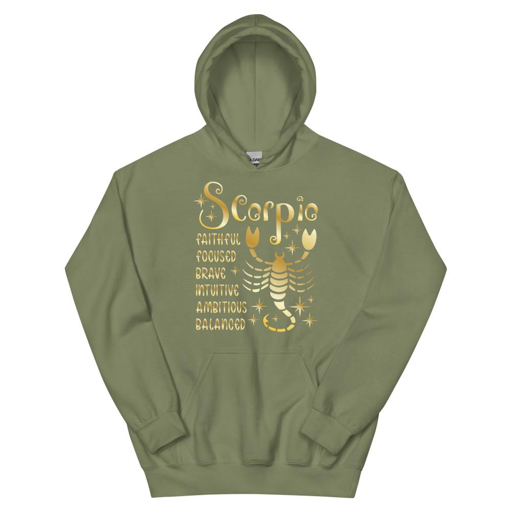 Scorpio Zodiac Positive Traits Hoodie - Military Green Color - https://ascensionemporium.net