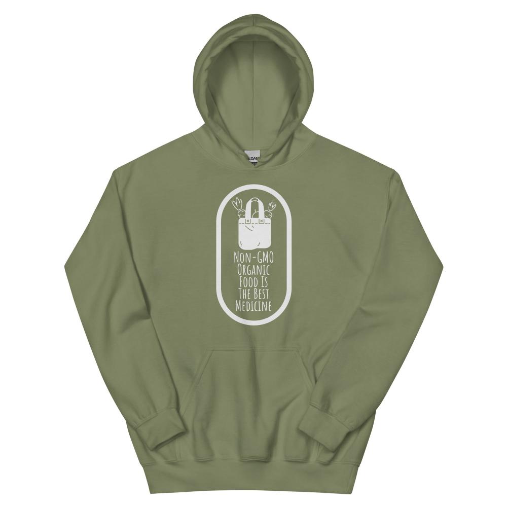 Non-GMO Organic Food Is The Best Medicine Hoodie - Military Green Color - https://ascensionemporium.net