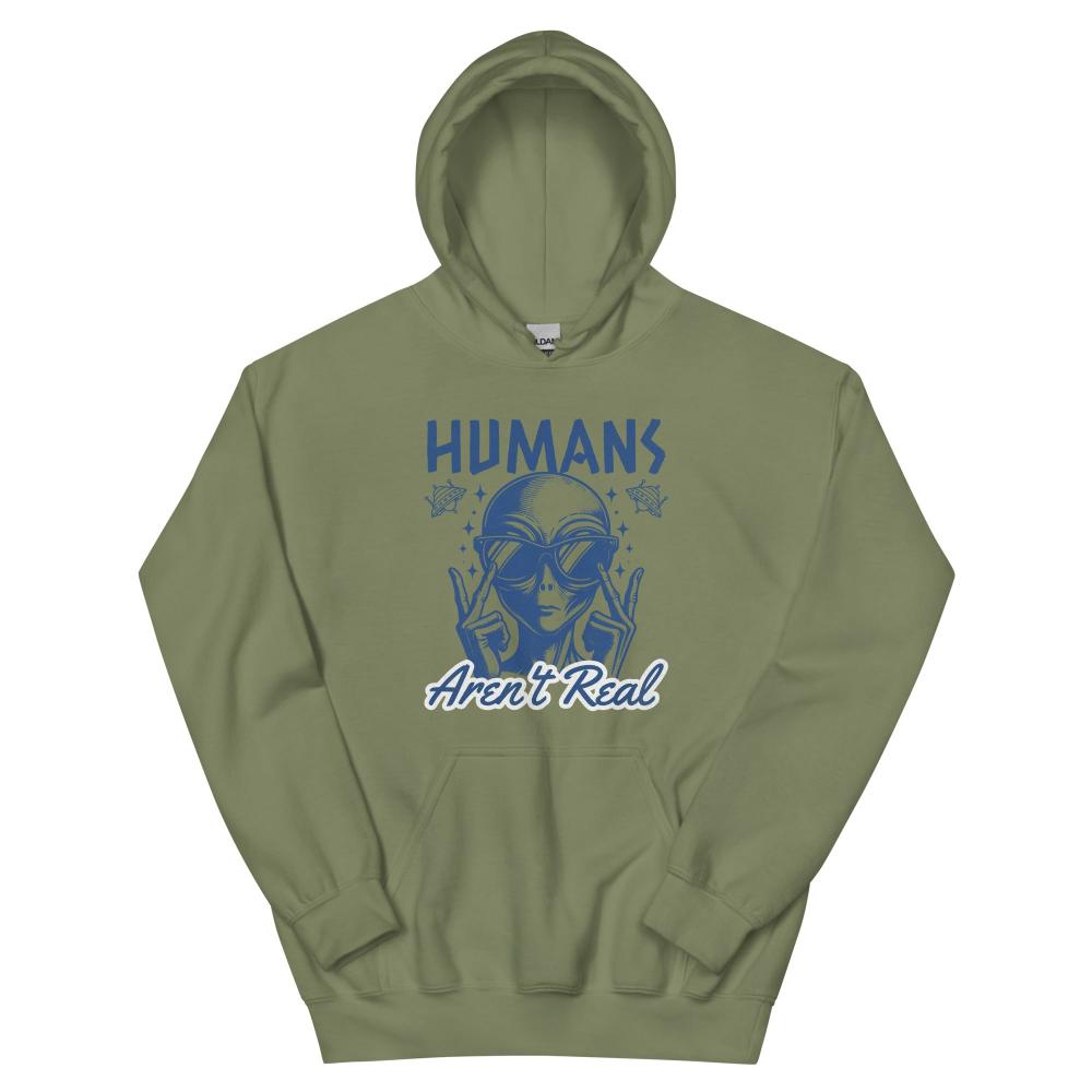 Humans Aren't Real Alien Hoodie - Military Green Color - https://ascensionemporium.net