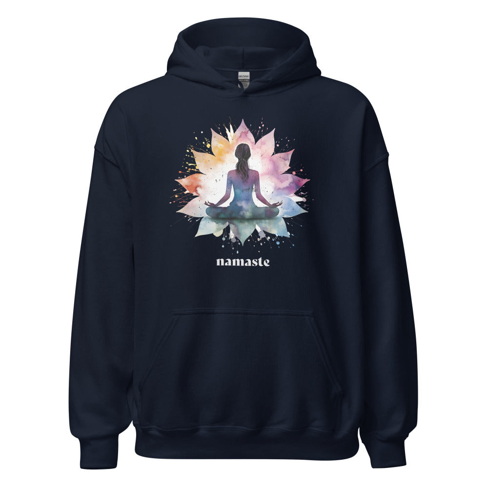 Namaste Yoga Meditation Hoodie - Lotus Flower Mandala - Navy Color - https://ascensionemporium.net