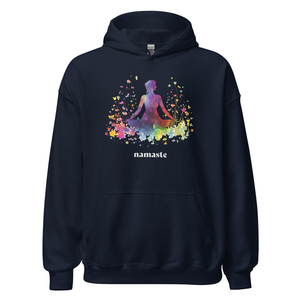 Namaste Yoga Meditation Hoodie - Rainbow Garden - Navy Color - https://ascensionemporium.net