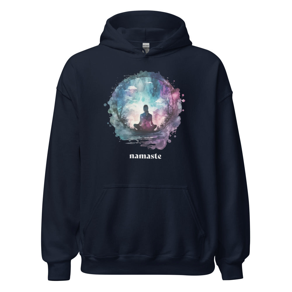 Namaste Yoga Meditation Hoodie - Watercolor Sphere - Navy Color - https://ascensionemporium.net