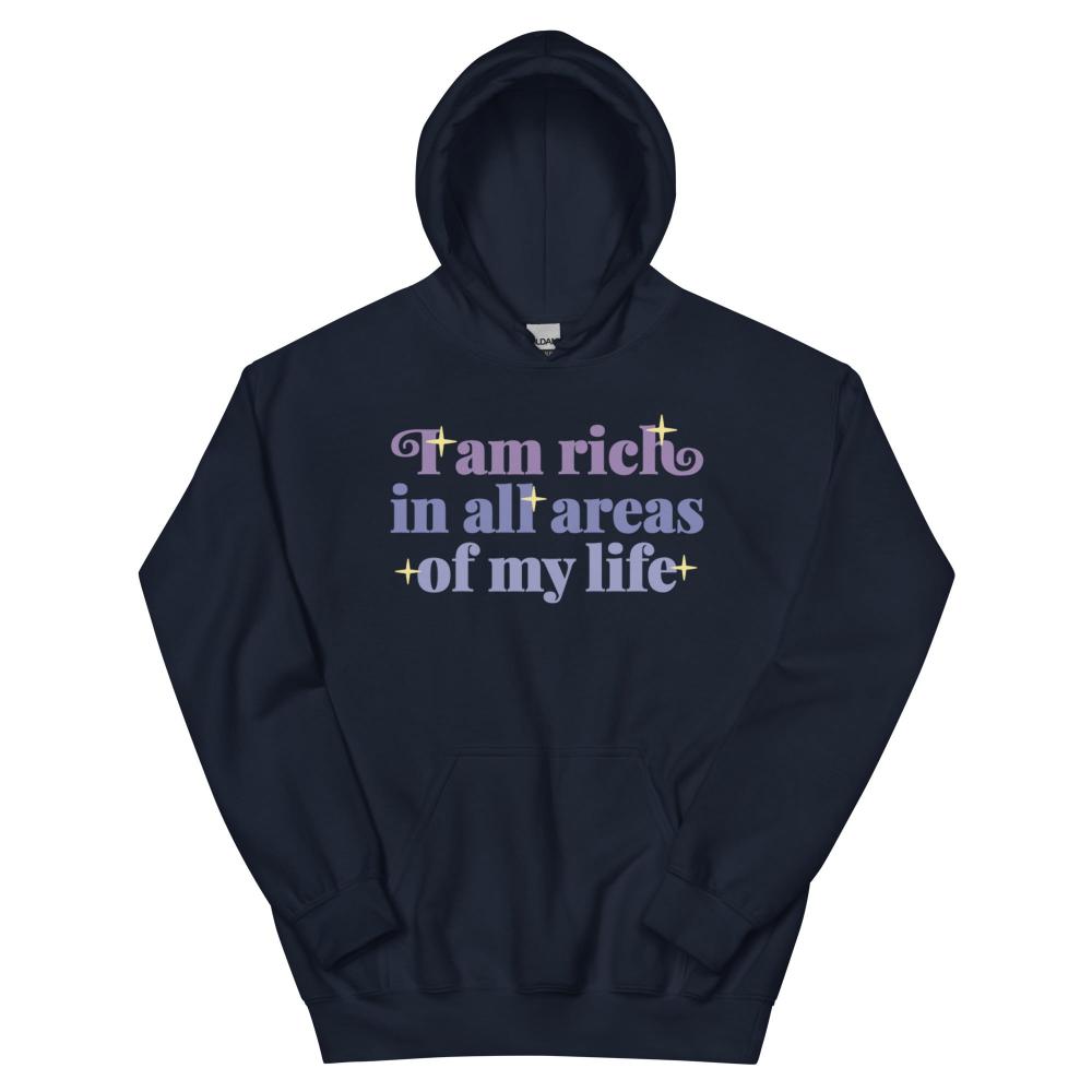 I Am Rich In All Areas Of My Life Hoodie - Navy Color - https://ascensionemporium.net